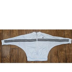 Adidas girls Track Jacket White Black Stripes Athletic Full Zip XL